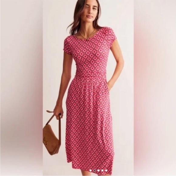 Boden Amelie Jersey Midi Dress Sangria Sunset, Geo Pome Size US 6 NWT - Picture 4 of 14
